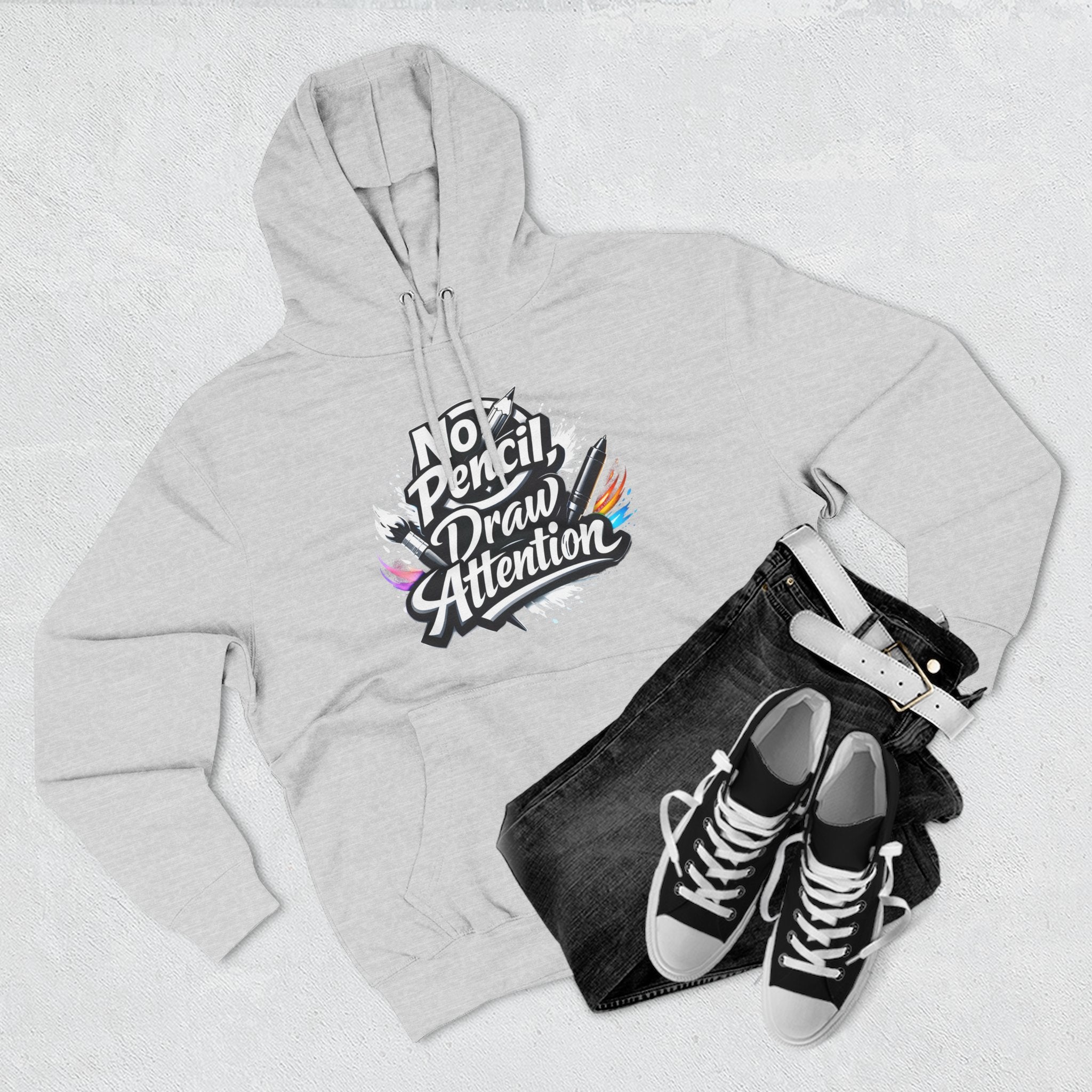 Artist Hoodie — “No Pencil, Draw Attention” Graphic Pullover